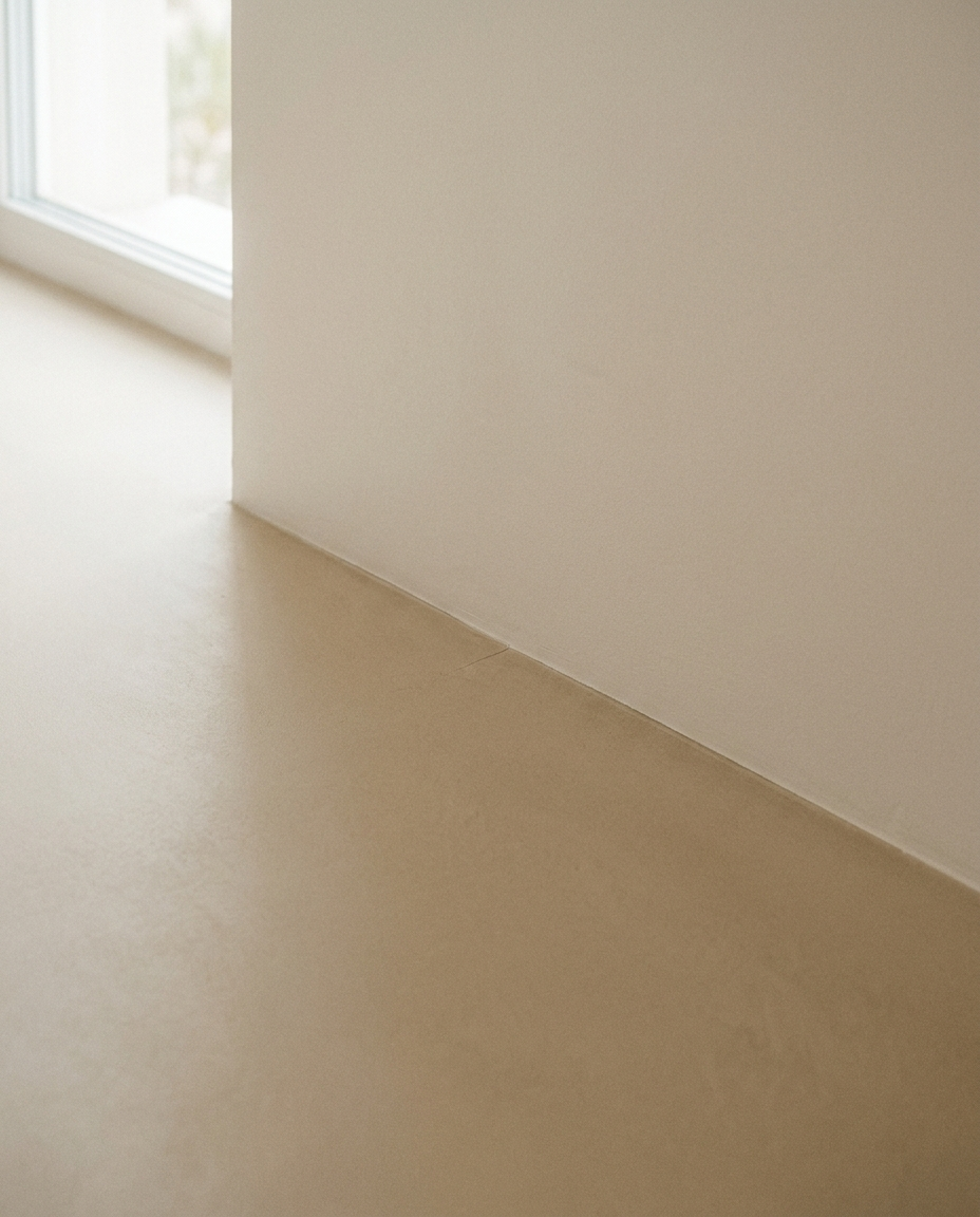 A professionally installed seamless floor covering meeting a clean wall edge